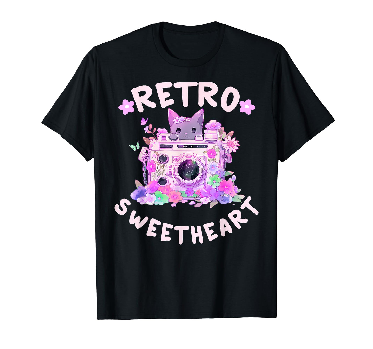 Sweetheart Kawaii Floral Camera Groovy T-Shirt - Unique Graphic Men Women - T-Shirt, Sweatshirt, Hoodie