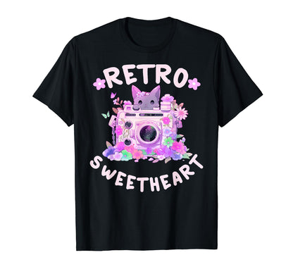 Sweetheart Kawaii Floral Camera Groovy T-Shirt - Unique Graphic Men Women - T-Shirt, Sweatshirt, Hoodie