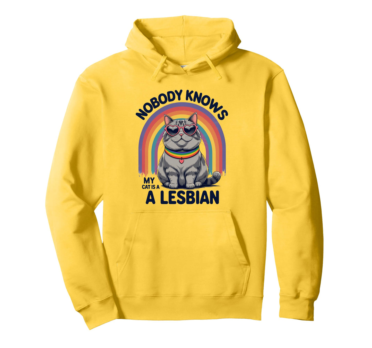 Lesbian Cat Pride Rainbow Funny Lgbtq Hoodie - Unique Graphic Men Women - T-Shirt, Sweatshirt, Hoodie