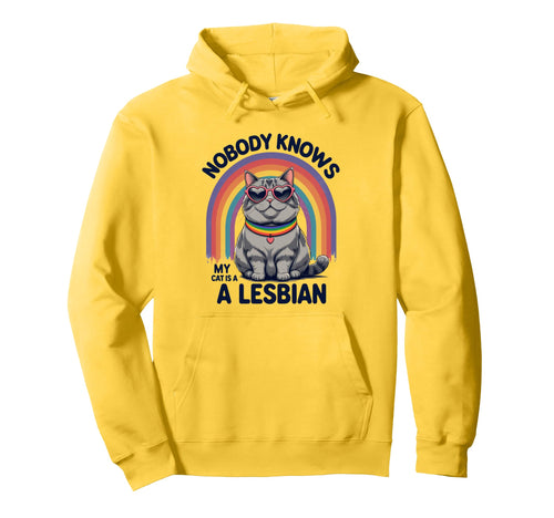 Lesbian Cat Pride Rainbow Funny Lgbtq Hoodie - Unique Graphic Men Women - T-Shirt, Sweatshirt, Hoodie