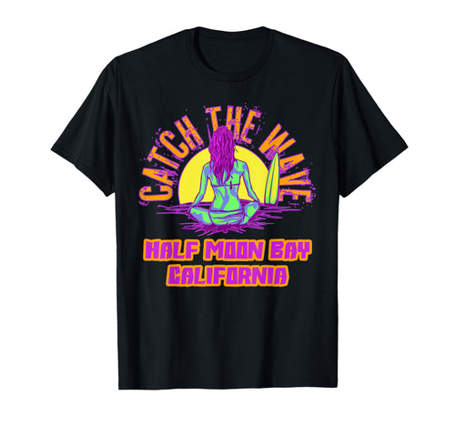Half Moon Bay Surfing Vaporwave T-Shirt - Casual Everyday Wear for Adults - T-Shirt, Sweatshirt, Hoodie