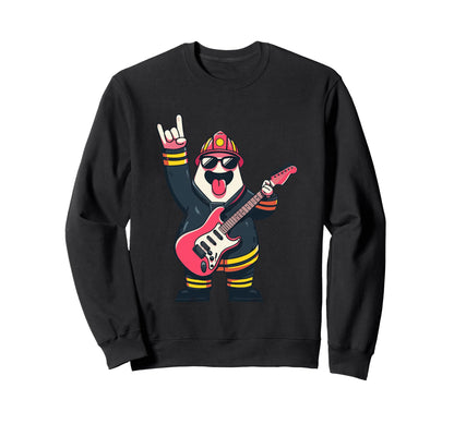 Funny Cartoon Firefighter Rock Sweatshirt - Minimalist Print for Adults - T-Shirt, Sweatshirt, Hoodie