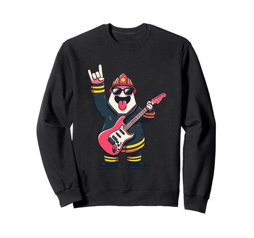 Funny Cartoon Firefighter Rock Sweatshirt - Minimalist Print for Adults - T-Shirt, Sweatshirt, Hoodie