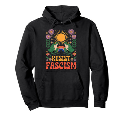 Frog Resist Fascism Groovy Rainbow No Hoodie - Aesthetic Graphic Unisex - T-Shirt, Sweatshirt, Hoodie