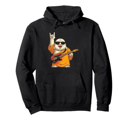 Funny Monk Guitar Player Rock Music Hoodie - Unique Graphic Men Women - T-Shirt, Sweatshirt, Hoodie