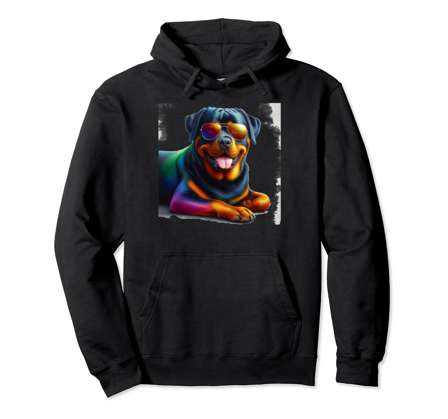 Rainbow Colored Rottweiler Sunglasses Hoodie - Trendy Graphic Men Women - T-Shirt, Sweatshirt, Hoodie