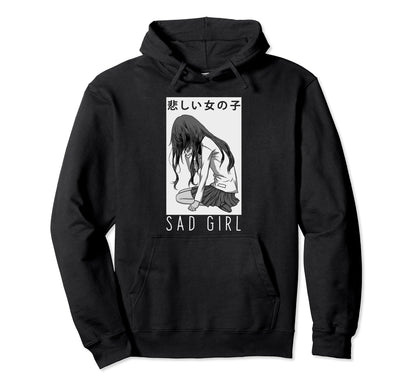 Sad Anime Aesthetic Vaporwave Japanese Hoodie - Minimalist Print Unisex - T-Shirt, Sweatshirt, Hoodie