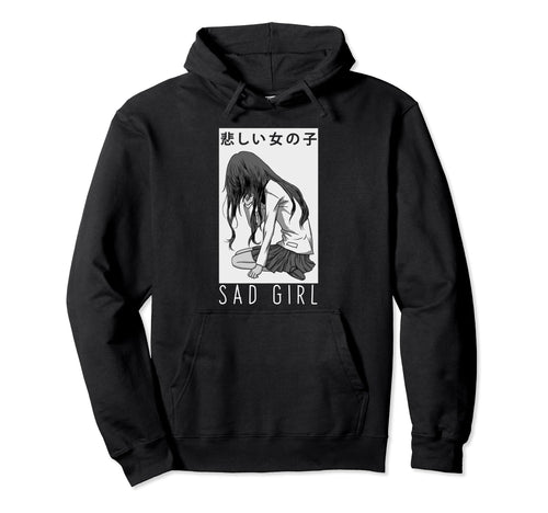 Sad Anime Aesthetic Vaporwave Japanese Hoodie - Minimalist Print Unisex - T-Shirt, Sweatshirt, Hoodie