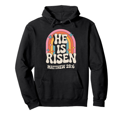 He Is Risen Matthew 28 6 Rainbow 70S Hoodie - Unique Graphic for Adults - T-Shirt, Sweatshirt, Hoodie