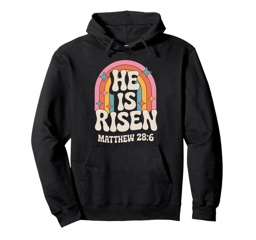 He Is Risen Matthew 28 6 Rainbow 70S Hoodie - Unique Graphic for Adults - T-Shirt, Sweatshirt, Hoodie