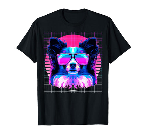 Papillon Sunglasses Dog Vaporwave T-Shirt - Casual Everyday Wear Men Women - T-Shirt, Sweatshirt, Hoodie