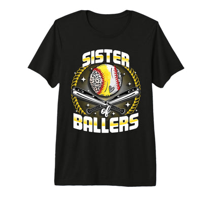 Baseball Softball Sister Ballers Mothers T-Shirt - Graphic Print Men Women - T-Shirt, Sweatshirt, Hoodie