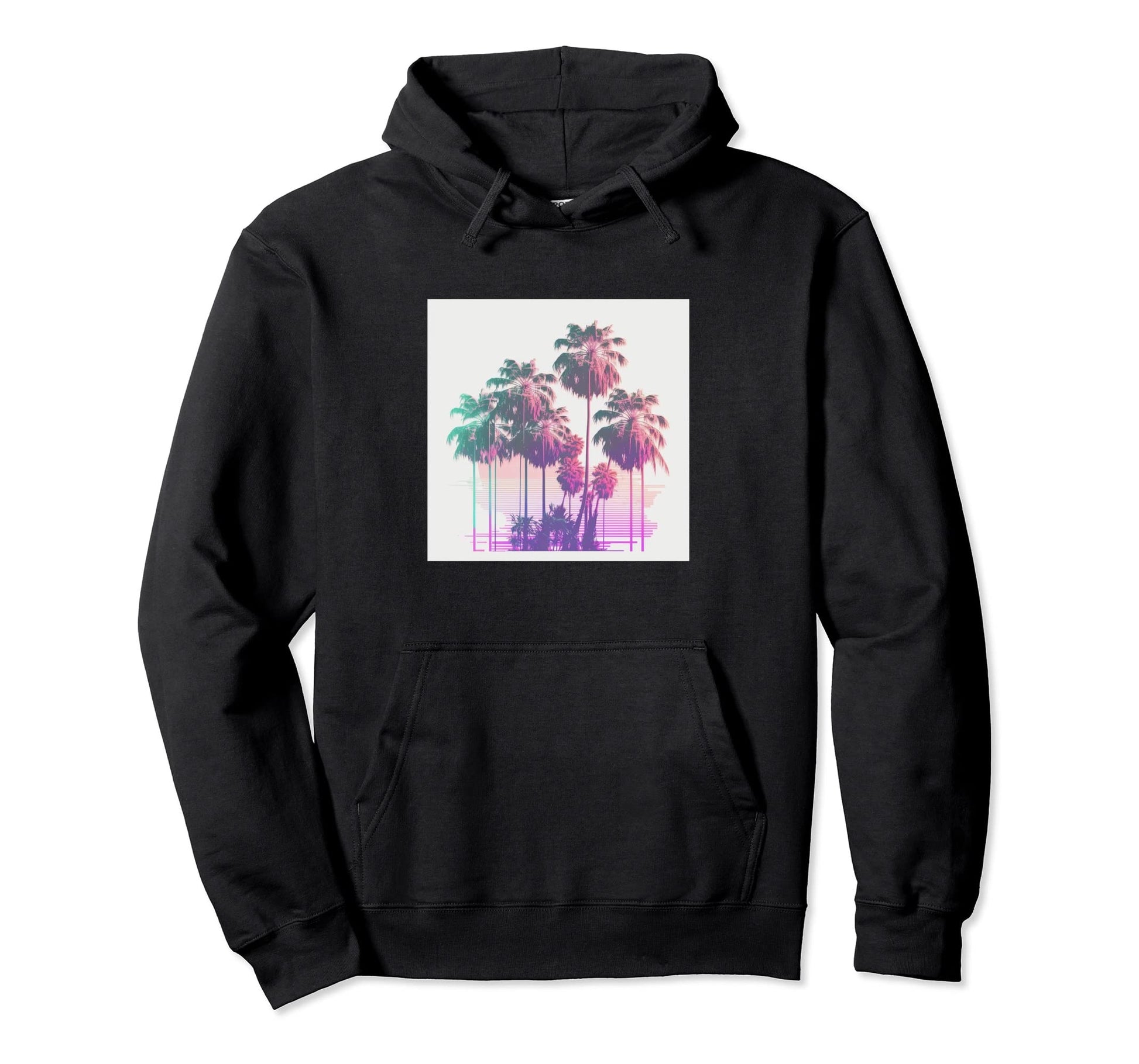 Vaperwave Aesthetic Glitch Palm Tree Hoodie - Minimalist Print Unisex - T-Shirt, Sweatshirt, Hoodie