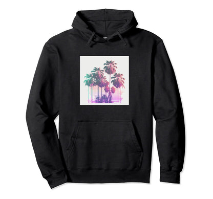 Vaperwave Aesthetic Glitch Palm Tree Hoodie - Minimalist Print Unisex - T-Shirt, Sweatshirt, Hoodie
