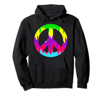 Dripping Paint Peace Sign 60S 70S Hoodie - Trendy Graphic for Adults - T-Shirt, Sweatshirt, Hoodie