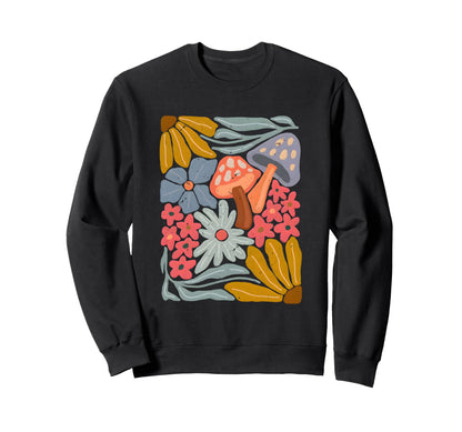 Groovy Abstract Flower And Mushroom Boho Sweatshirt - Graphic Print Unisex - T-Shirt, Sweatshirt, Hoodie