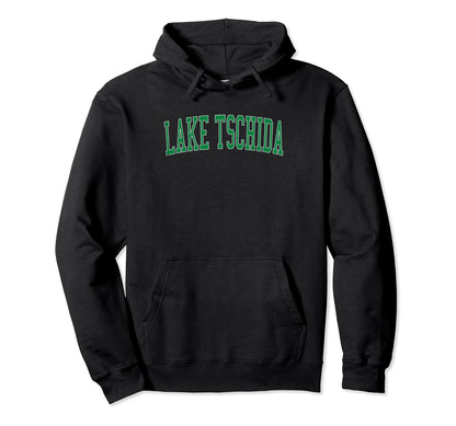 Lake Tschida Distressed Green Varsity Hoodie - Graphic Print Unisex - T-Shirt, Sweatshirt, Hoodie