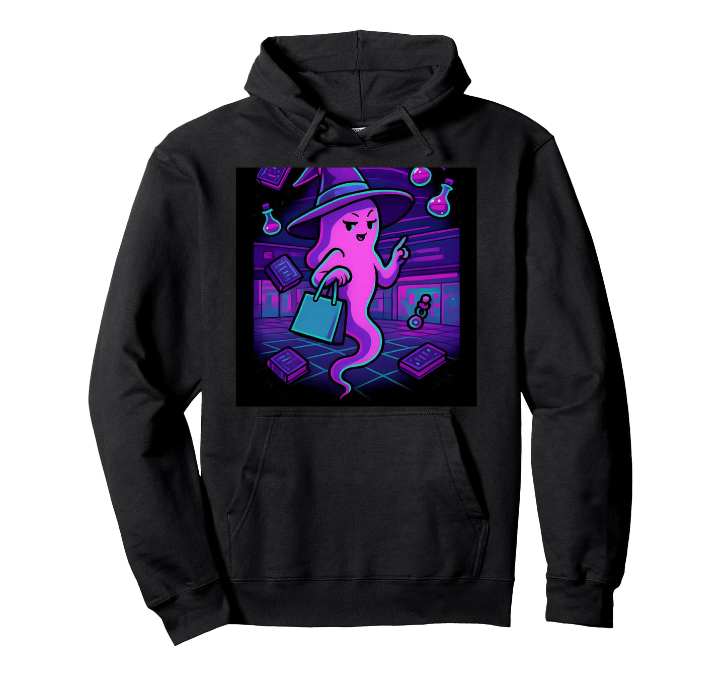 Vaporwave Shopping Ghost Witch Pastel Hoodie - Streetwear Style for Adults - T-Shirt, Sweatshirt, Hoodie