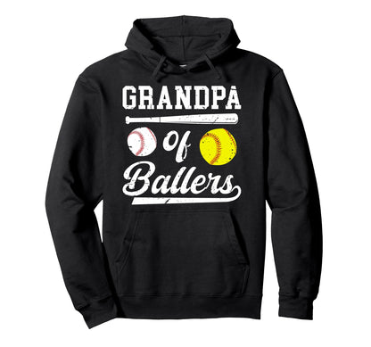 Grandpa Ballers Softball Baseball Hoodie - Unique Graphic Men Women - T-Shirt, Sweatshirt, Hoodie
