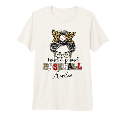 Proud Baseball Auntie Messy Bun Leopard T-Shirt - Novelty Apparel Unisex - T-Shirt, Sweatshirt, Hoodie