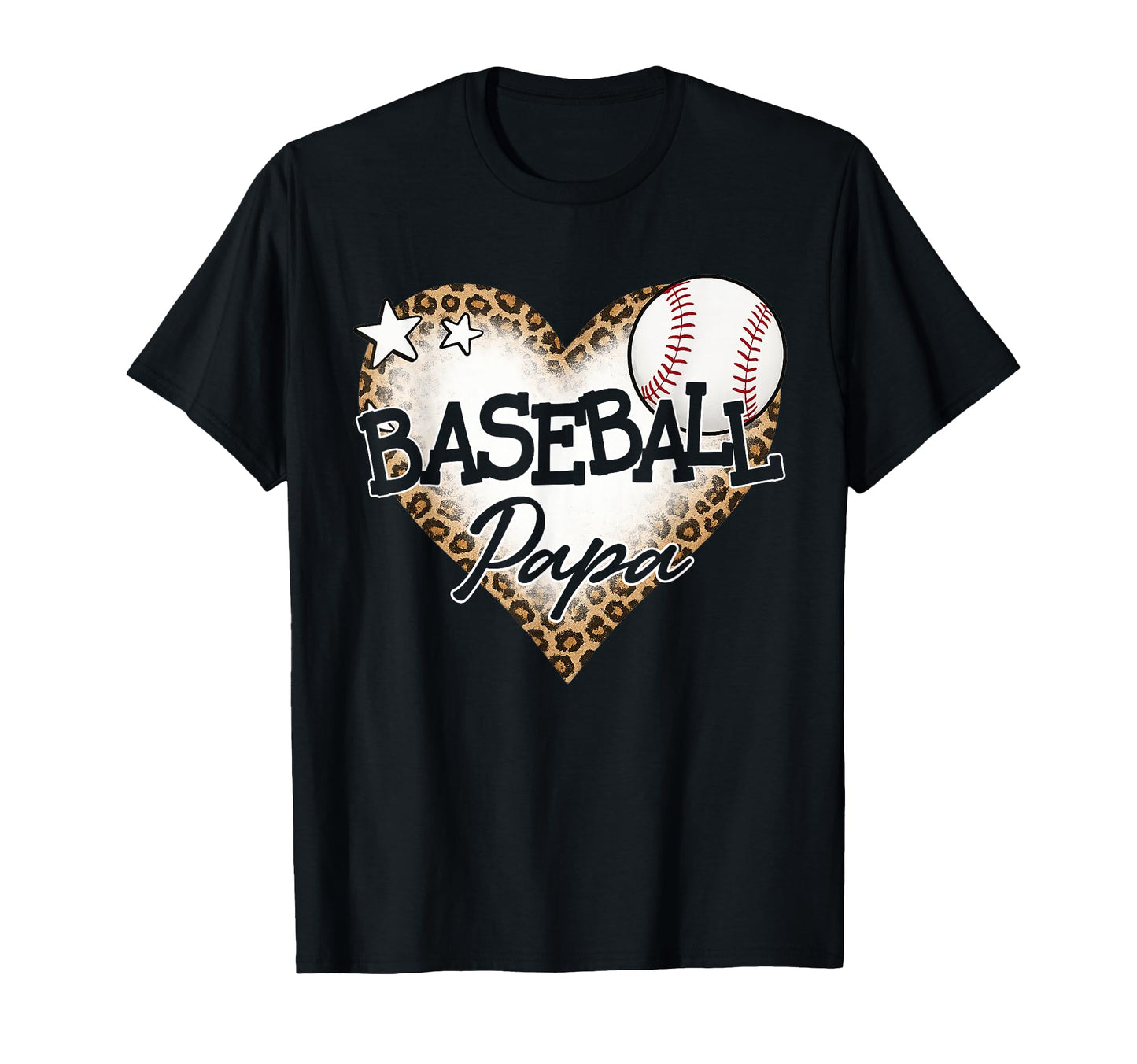 Baseball Papa Leopard Heart Baseball T-Shirt - Novelty Apparel for Adults - T-Shirt, Sweatshirt, Hoodie