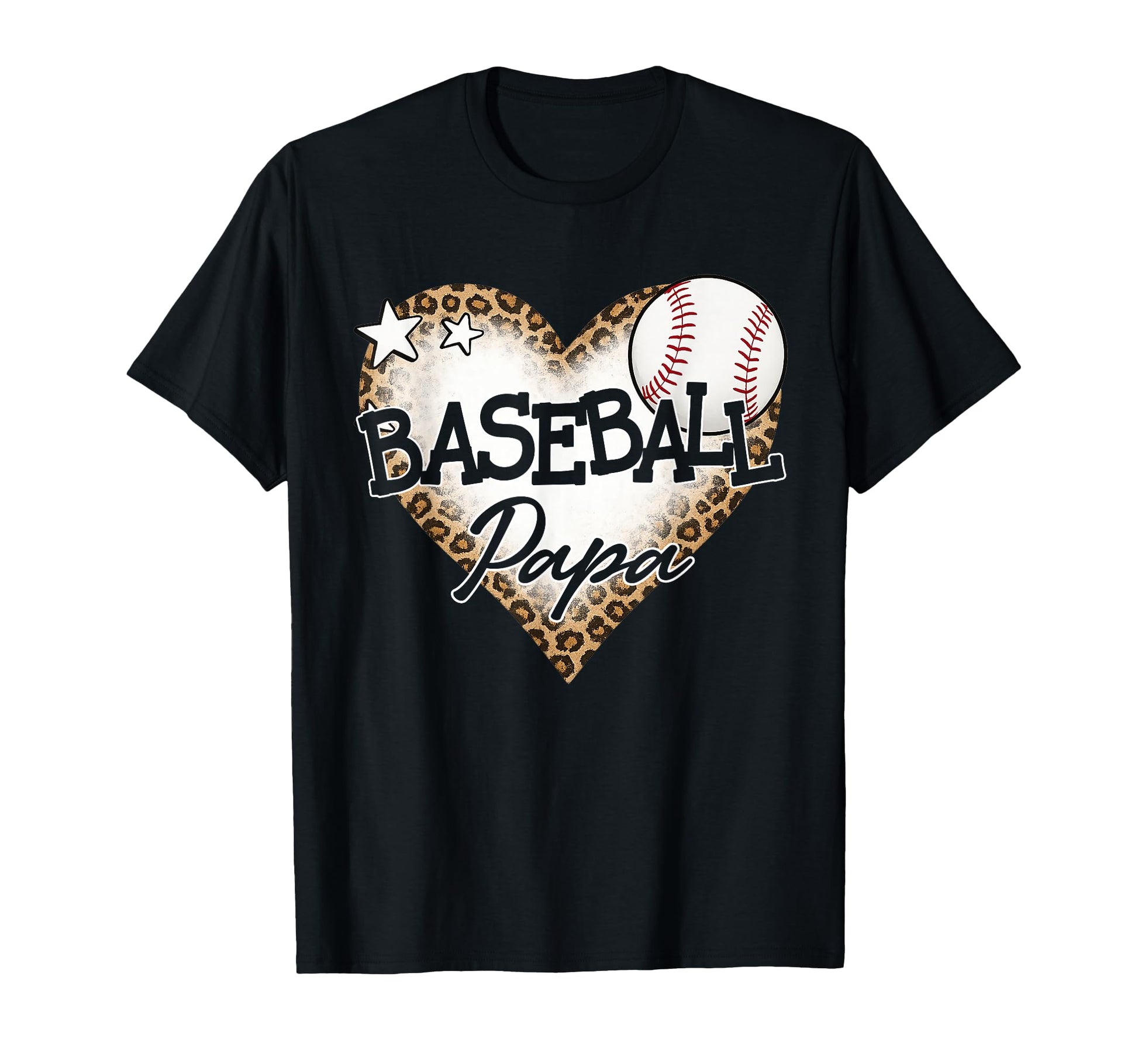Baseball Papa Leopard Heart Baseball T-Shirt - Novelty Apparel for Adults - T-Shirt, Sweatshirt, Hoodie