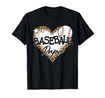 Baseball Papa Leopard Heart Baseball T-Shirt - Novelty Apparel for Adults - T-Shirt, Sweatshirt, Hoodie