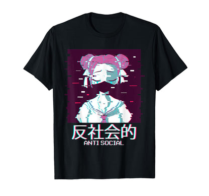 Anti Social Anime Geisha Japanese T-Shirt - Minimalist Print Unisex - T-Shirt, Sweatshirt, Hoodie