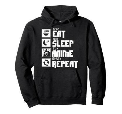 Eat Sleep Anime Repeat Japanese Hoodie - Aesthetic Graphic Unisex - T-Shirt, Sweatshirt, Hoodie