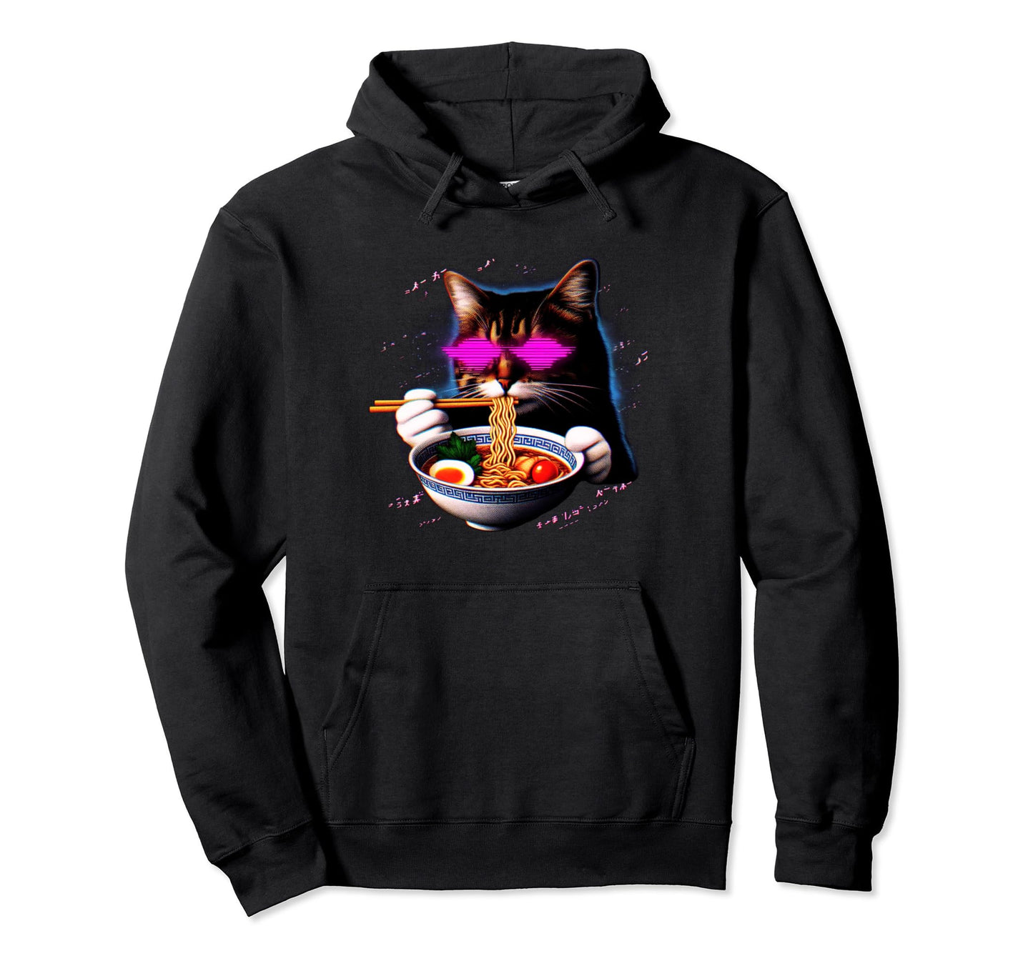 Ramen Cat Vaporwave Japanese Aesthetic Hoodie - Graphic Print Men Women - T-Shirt, Sweatshirt, Hoodie