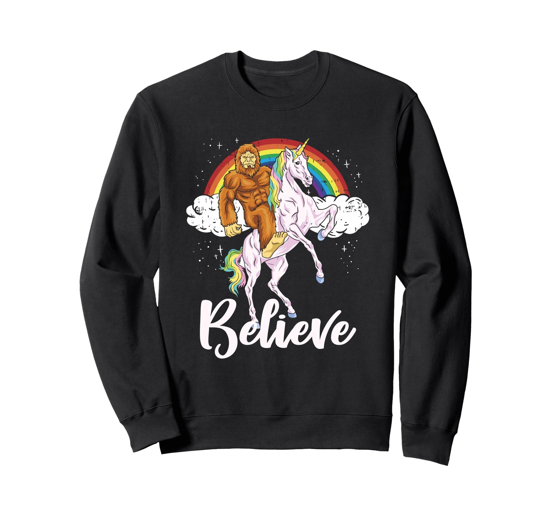 Bigfoot Riding Unicorn Believe Yeti Sweatshirt - Graphic Print for Adults - T-Shirt, Sweatshirt, Hoodie
