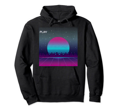 Outrun Landscape Sun Vaporwave Aesthetic Hoodie - Unique Graphic Men Women - T-Shirt, Sweatshirt, Hoodie