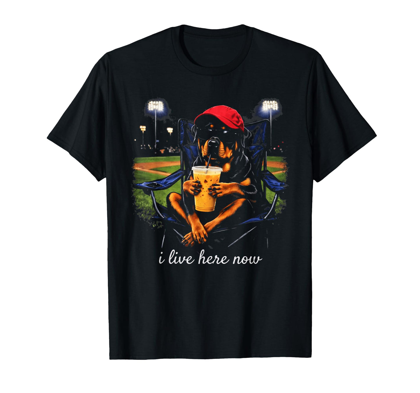 Rottweiler I Live Here Now Funny Dog T-Shirt - Casual Everyday Wear Unisex - T-Shirt, Sweatshirt, Hoodie