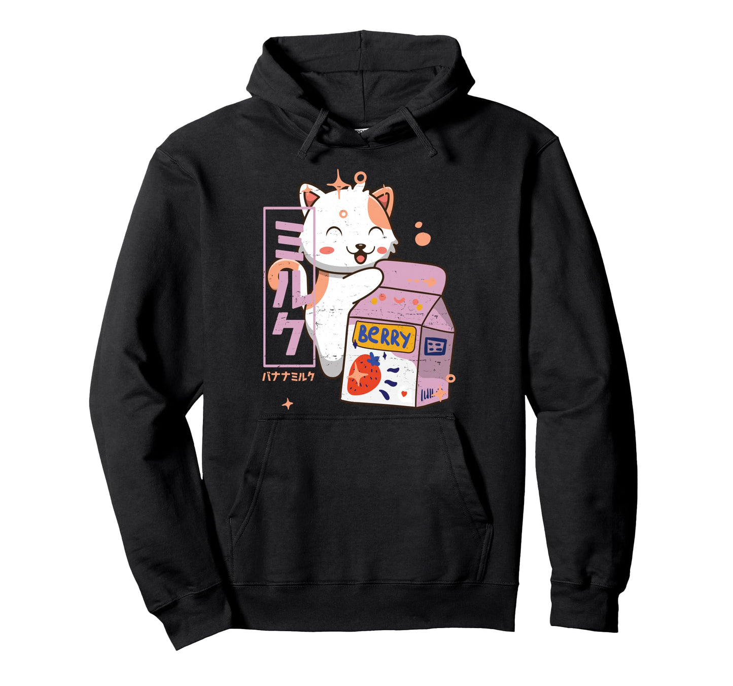 Kawaii Cat Strawberry Milk Shake Hoodie - Graphic Print for Adults - T-Shirt, Sweatshirt, Hoodie