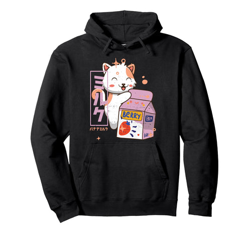 Kawaii Cat Strawberry Milk Shake Hoodie - Graphic Print for Adults - T-Shirt, Sweatshirt, Hoodie