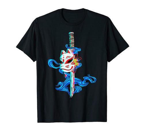 Japanese Anime Mask Kitsune Samurai T-Shirt - Minimalist Print Men Women - T-Shirt, Sweatshirt, Hoodie