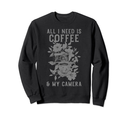 Coffee Camera Photographer Flowers Sweatshirt - Custom Art Print Unisex - T-Shirt, Sweatshirt, Hoodie