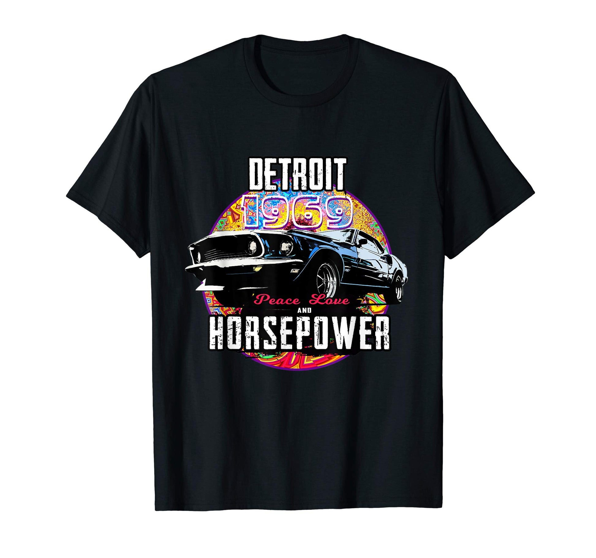 Detroit 1969 Muscle Car Horsepower T-Shirt - Graphic Print for Adults - T-Shirt, Sweatshirt, Hoodie