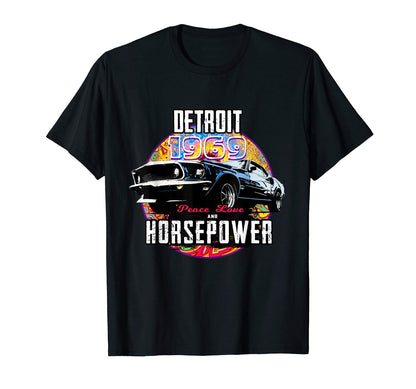 Detroit 1969 Muscle Car Horsepower T-Shirt - Graphic Print for Adults - T-Shirt, Sweatshirt, Hoodie