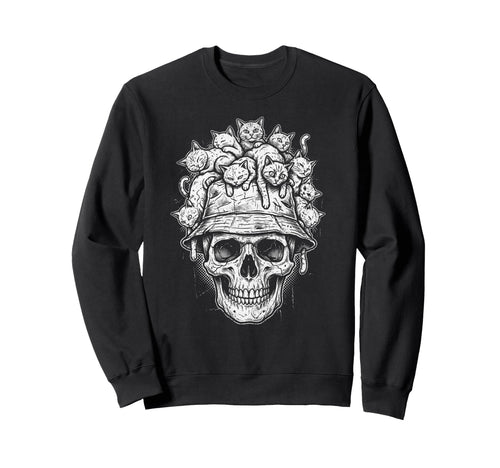 Skull Cat Skeleton Kitty Kitten Sweatshirt - Unique Graphic Men Women - T-Shirt, Sweatshirt, Hoodie