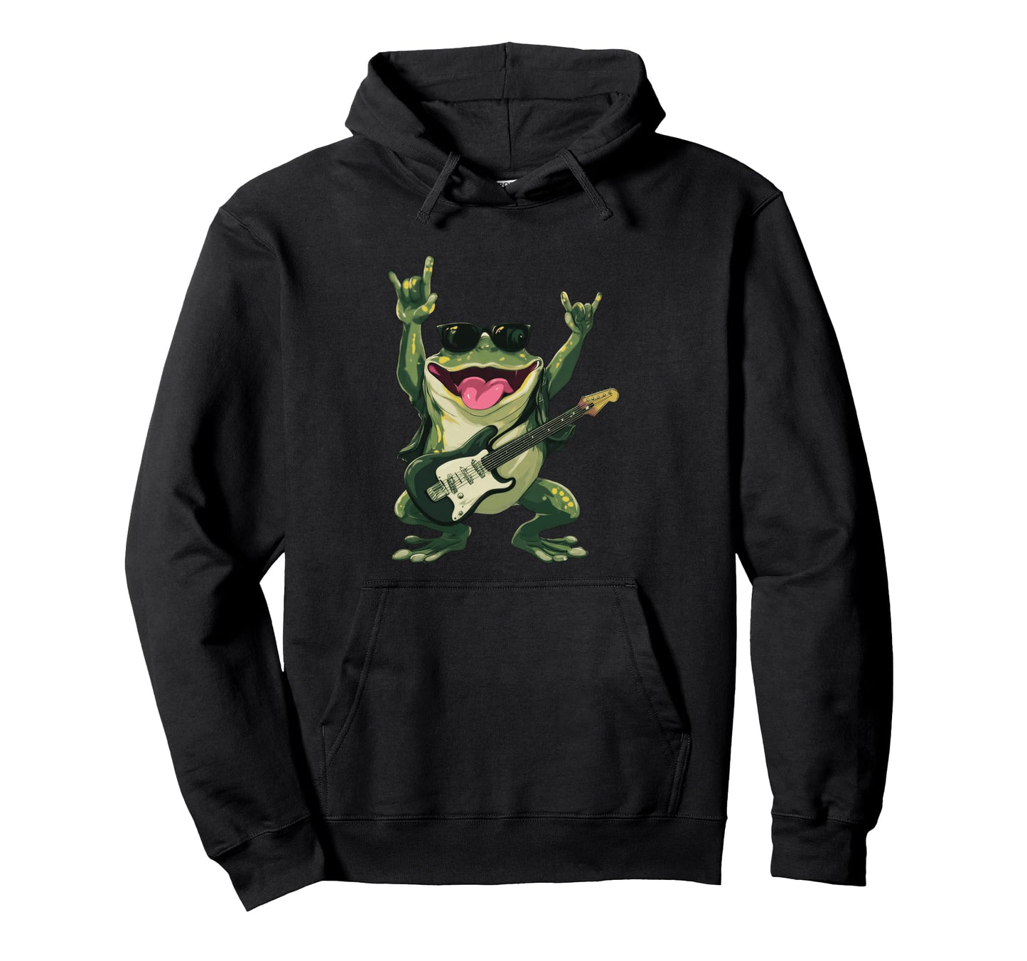 Funny Rock Frog Guitar Player Hoodie - Fun Novelty Design for Adults - T-Shirt, Sweatshirt, Hoodie