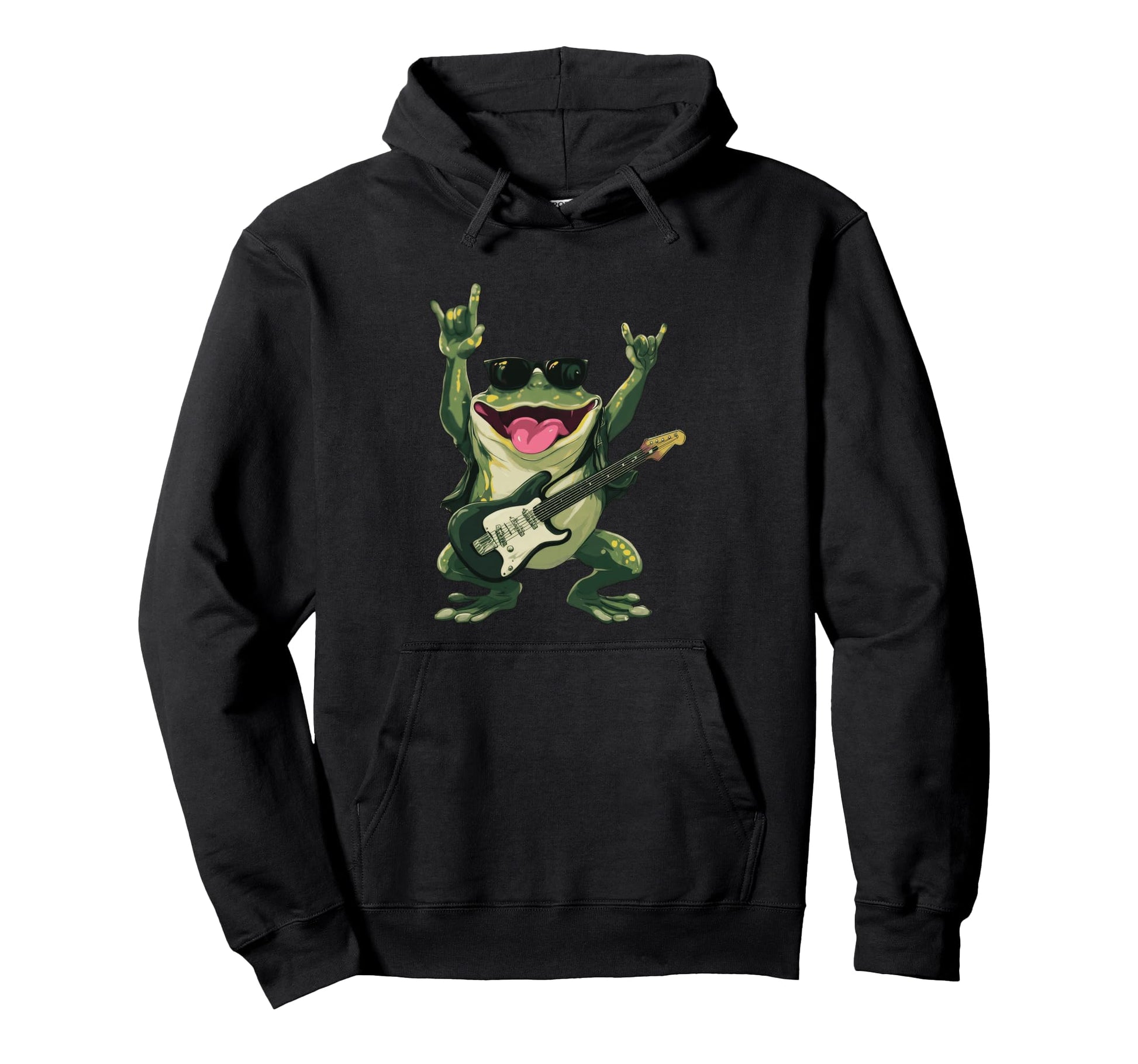 Funny Rock Frog Guitar Player Hoodie - Fun Novelty Design for Adults - T-Shirt, Sweatshirt, Hoodie