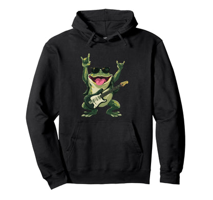Funny Rock Frog Guitar Player Hoodie - Fun Novelty Design for Adults - T-Shirt, Sweatshirt, Hoodie