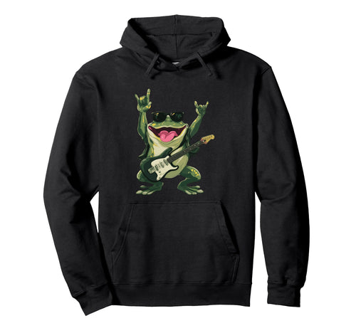 Funny Rock Frog Guitar Player Hoodie - Fun Novelty Design for Adults - T-Shirt, Sweatshirt, Hoodie