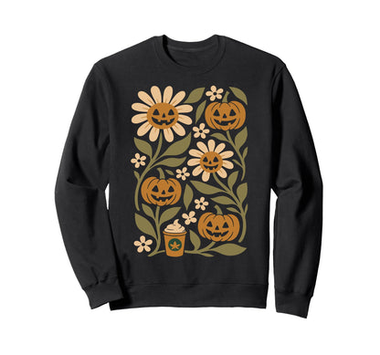Boho Flower Pumpkins Botanical Sweatshirt - Streetwear Style Men Women - T-Shirt, Sweatshirt, Hoodie