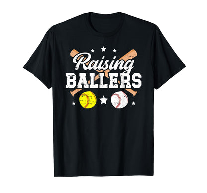 Raising Ballers Softball Baseball Dad T-Shirt - Novelty Apparel Unisex - T-Shirt, Sweatshirt, Hoodie
