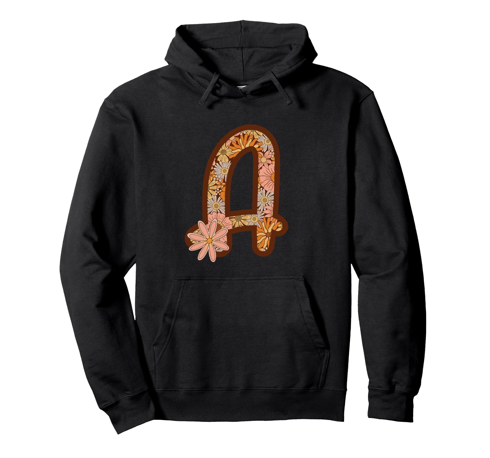 Boho Groovy Floral Letter Initial Hoodie - Streetwear Style for Adults - T-Shirt, Sweatshirt, Hoodie