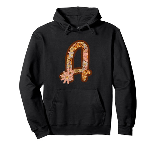 Boho Groovy Floral Letter Initial Hoodie - Streetwear Style for Adults - T-Shirt, Sweatshirt, Hoodie