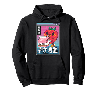 Strawberry Milk Carton Kawaii Grid Hoodie - Streetwear Style Men Women - T-Shirt, Sweatshirt, Hoodie