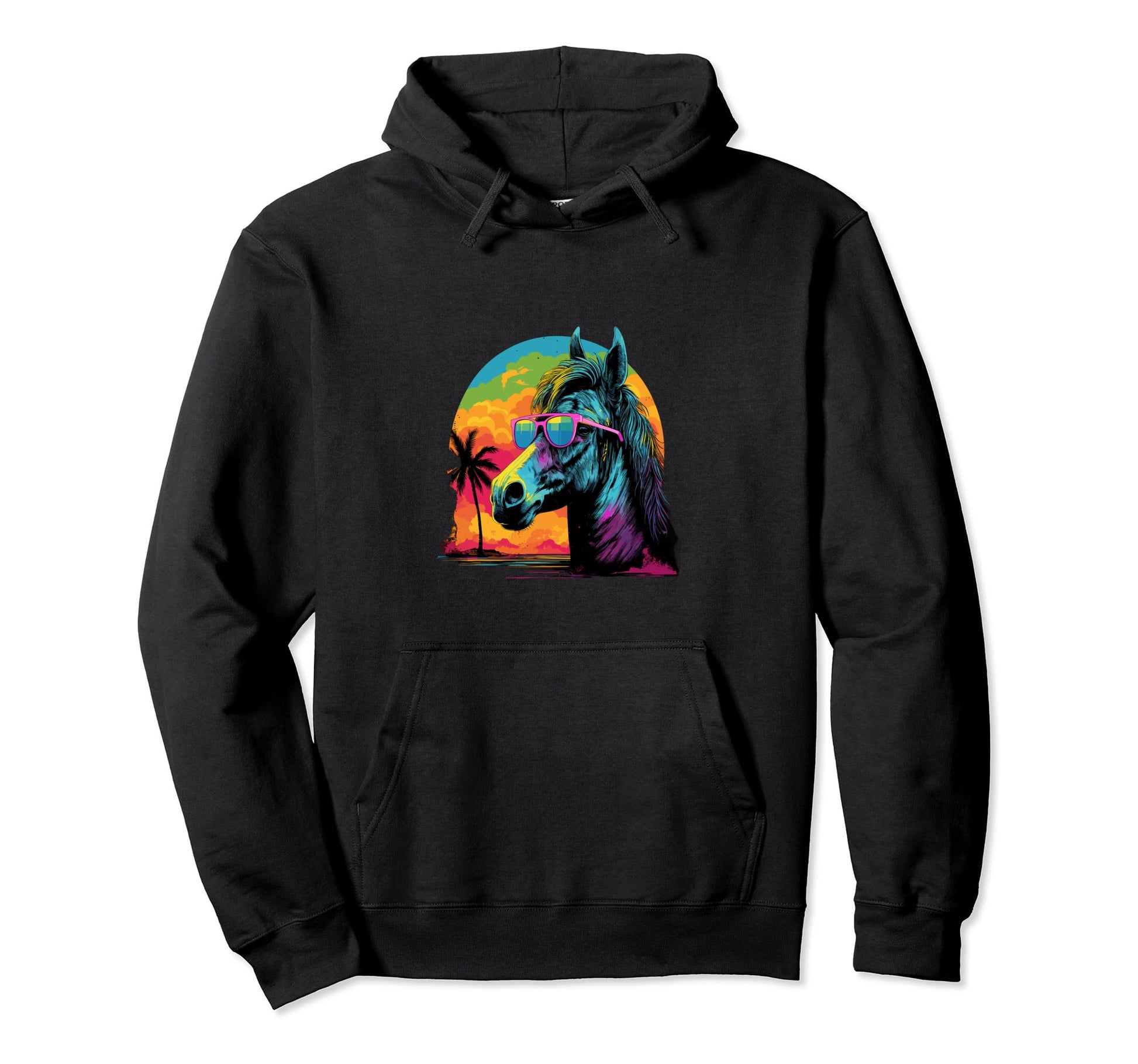 Funny Horse Vaporwave Aesthetic Animal Hoodie - Graphic Print Men Women - T-Shirt, Sweatshirt, Hoodie